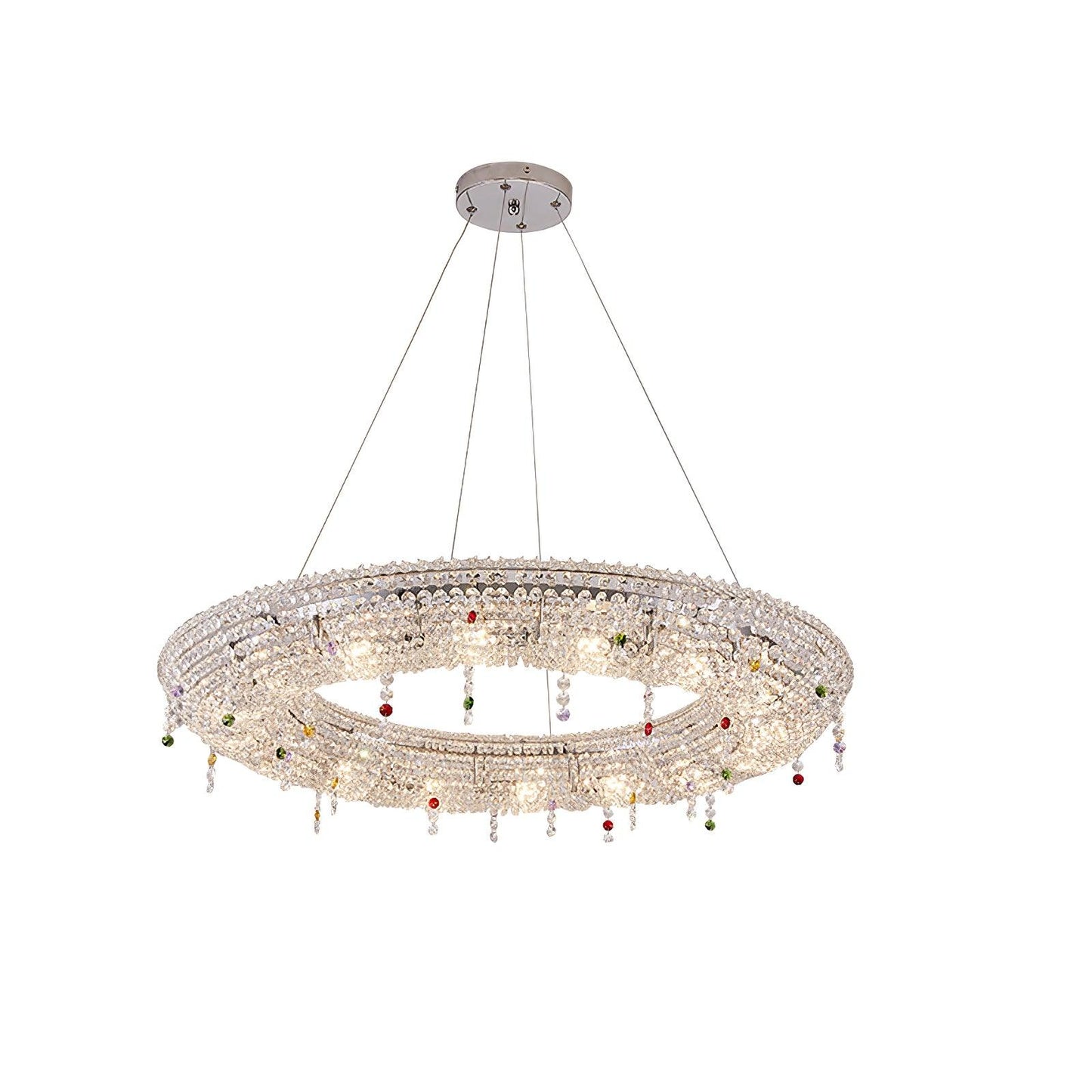 Round Crystal Chandelier, Dimmable LED — front view