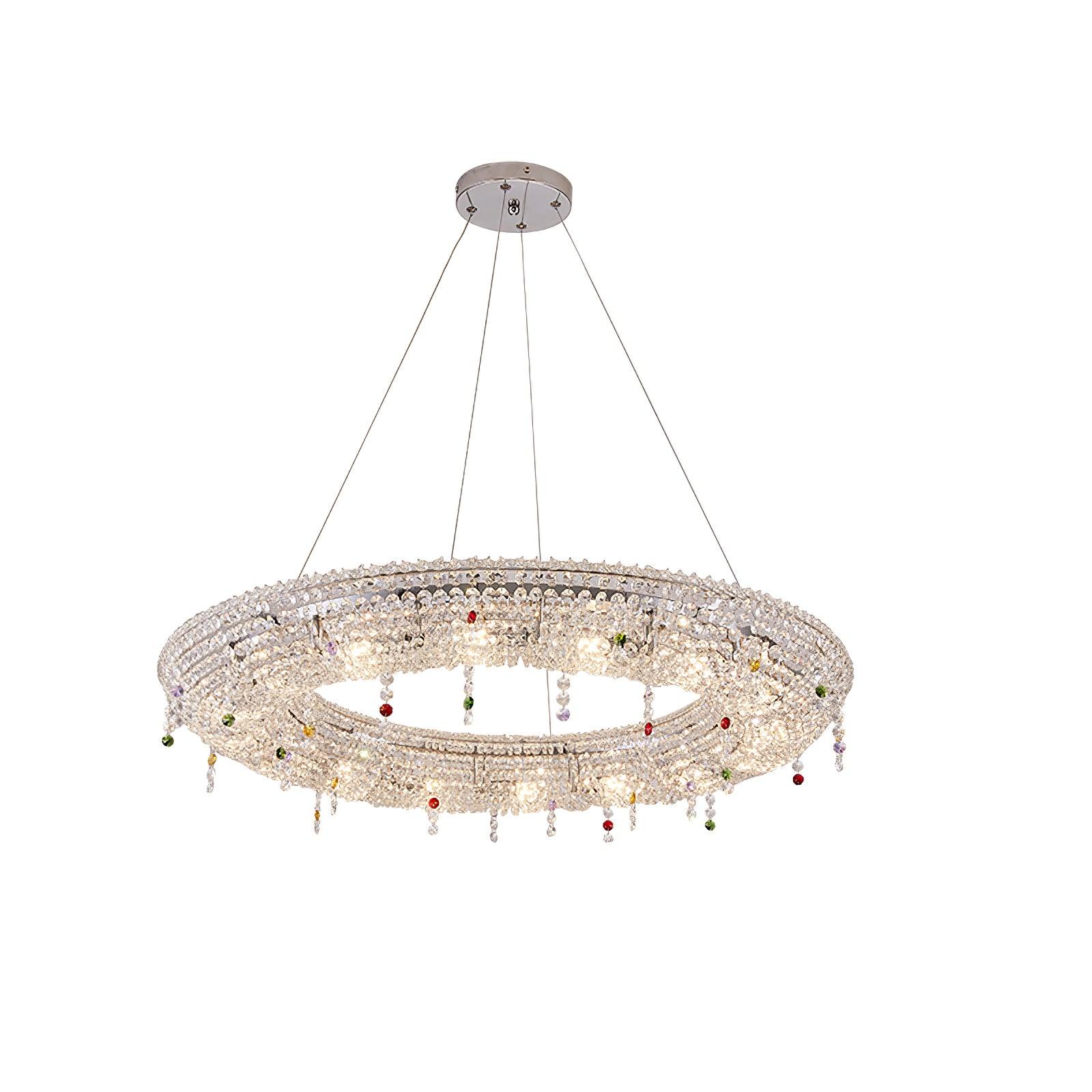 Round Crystal Chandelier, Dimmable LED — front view