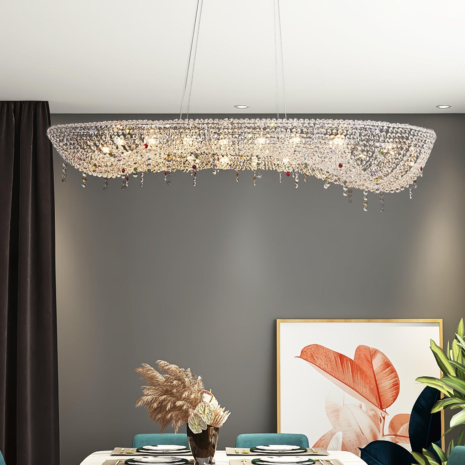 Round Crystal Chandelier, Dimmable LED — front view