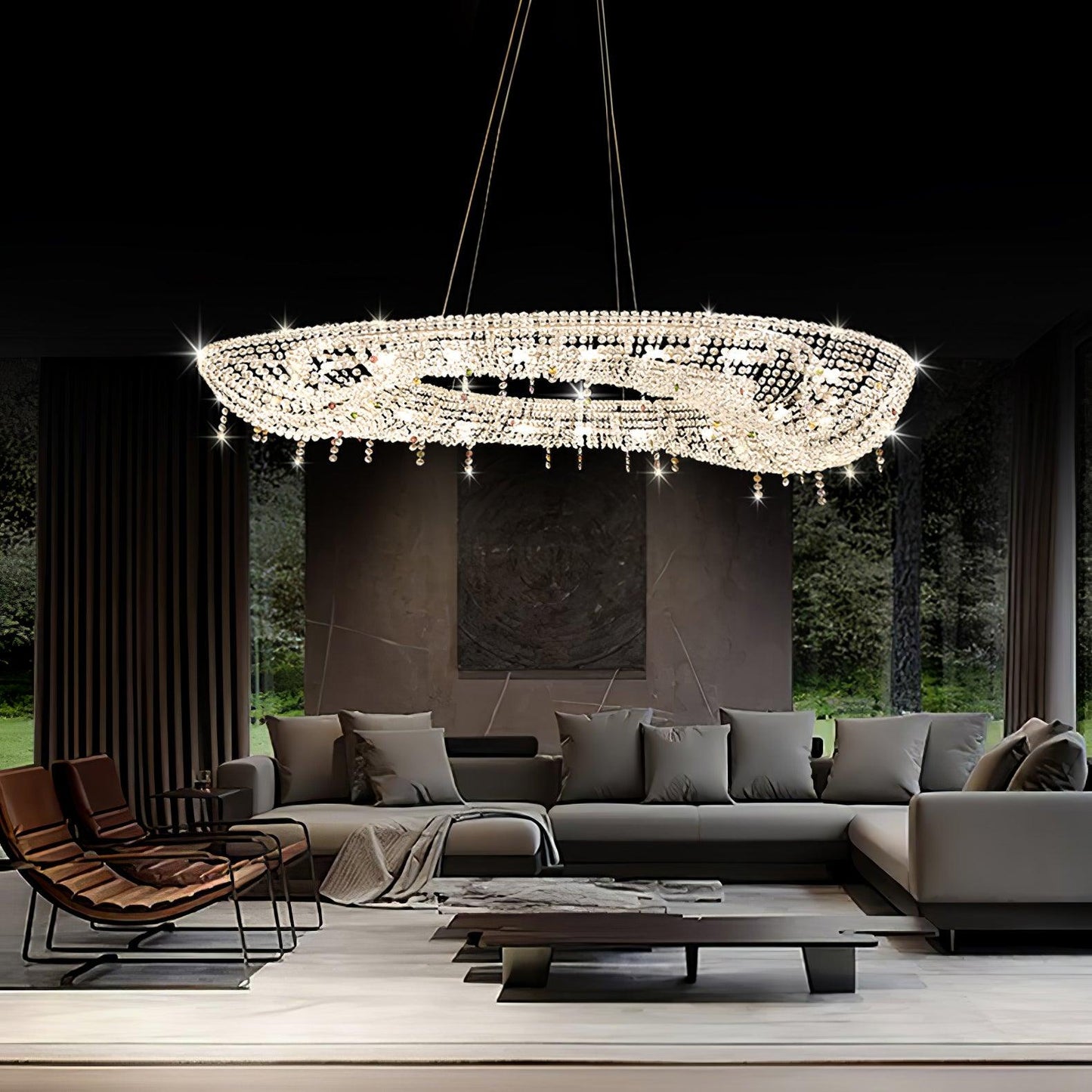 Round Crystal Chandelier, Dimmable LED