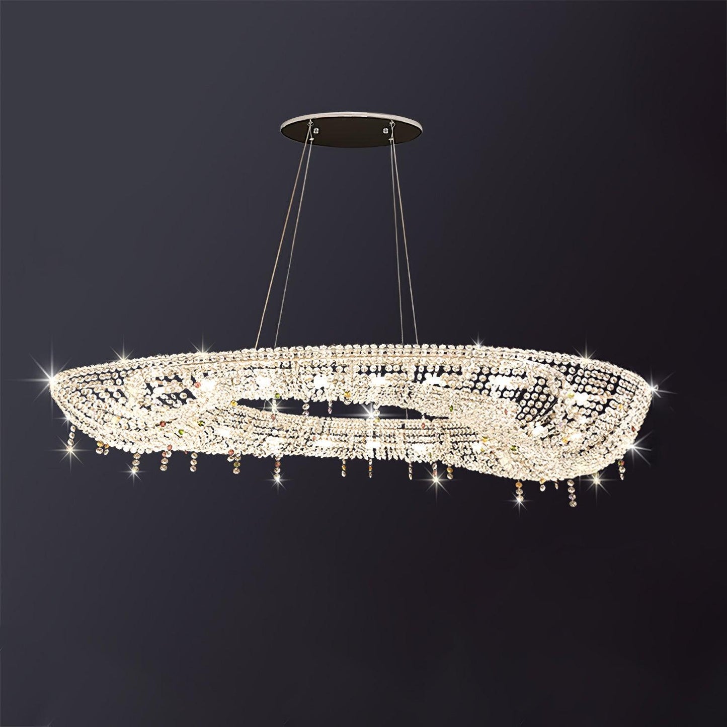 Round Crystal Chandelier, Dimmable LED
