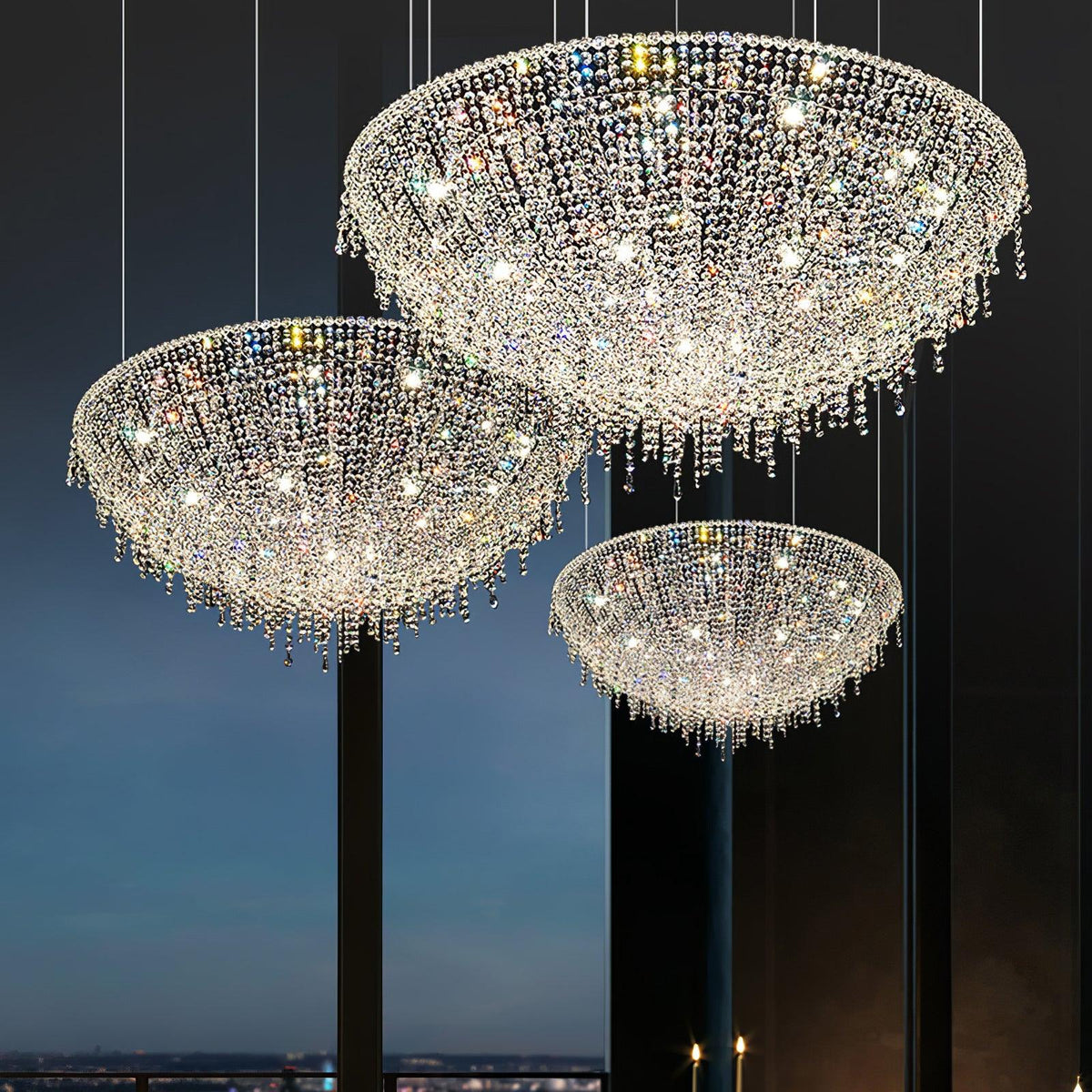 Round Crystal Chandelier, Dimmable LED