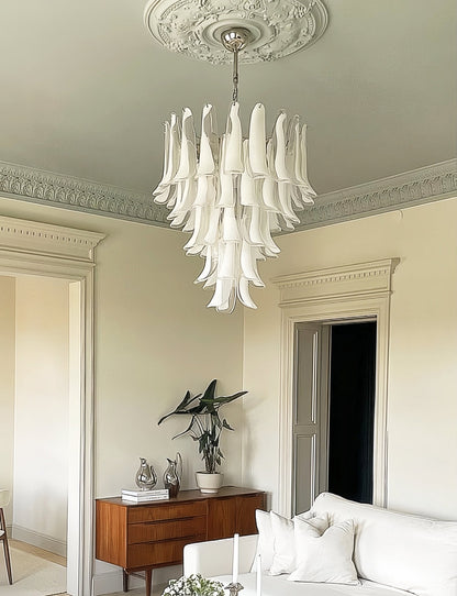 White Glass Petals Chandelier with Soft Illumination