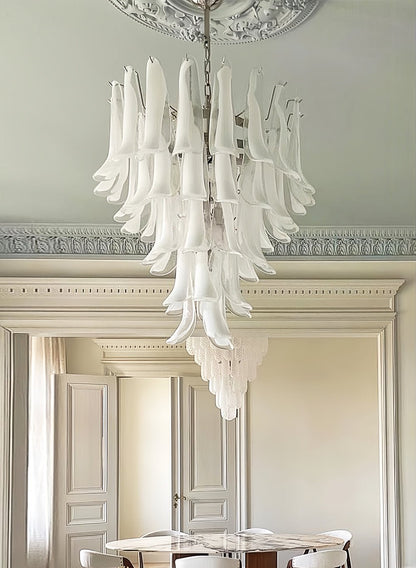 White Glass Petals Chandelier with Soft Illumination