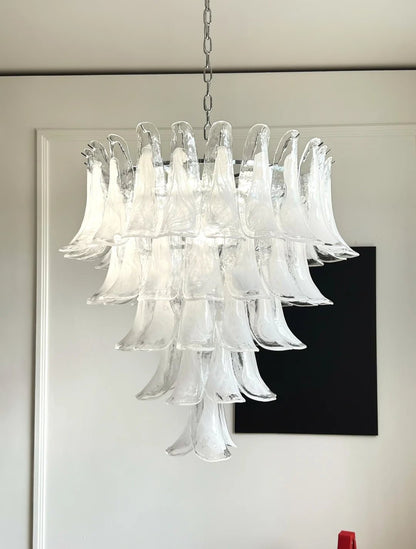 White Glass Petals Chandelier with Soft Illumination — alternate angle