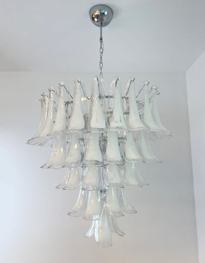 White Glass Petals Chandelier with Soft Illumination — front view