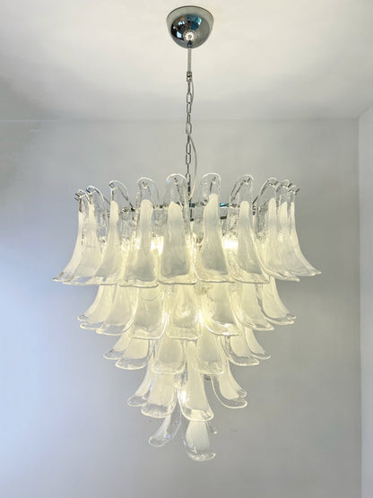 White Glass Petals Chandelier with Soft Illumination