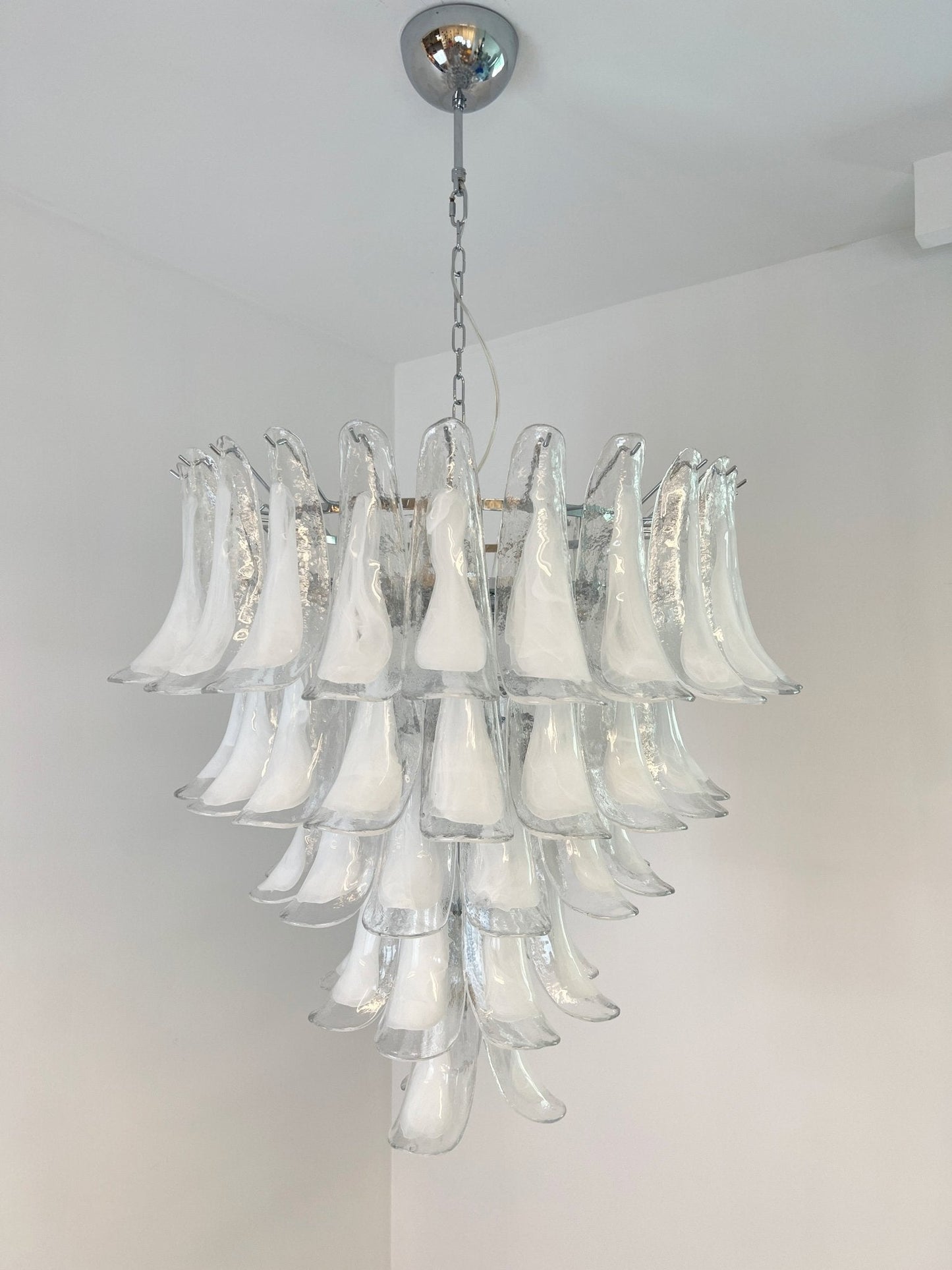 White Glass Petals Chandelier with Soft Illumination