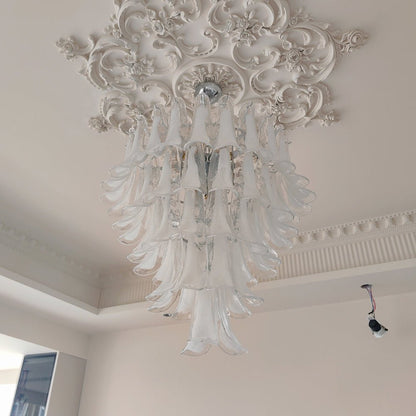 White Glass Petals Chandelier with Soft Illumination