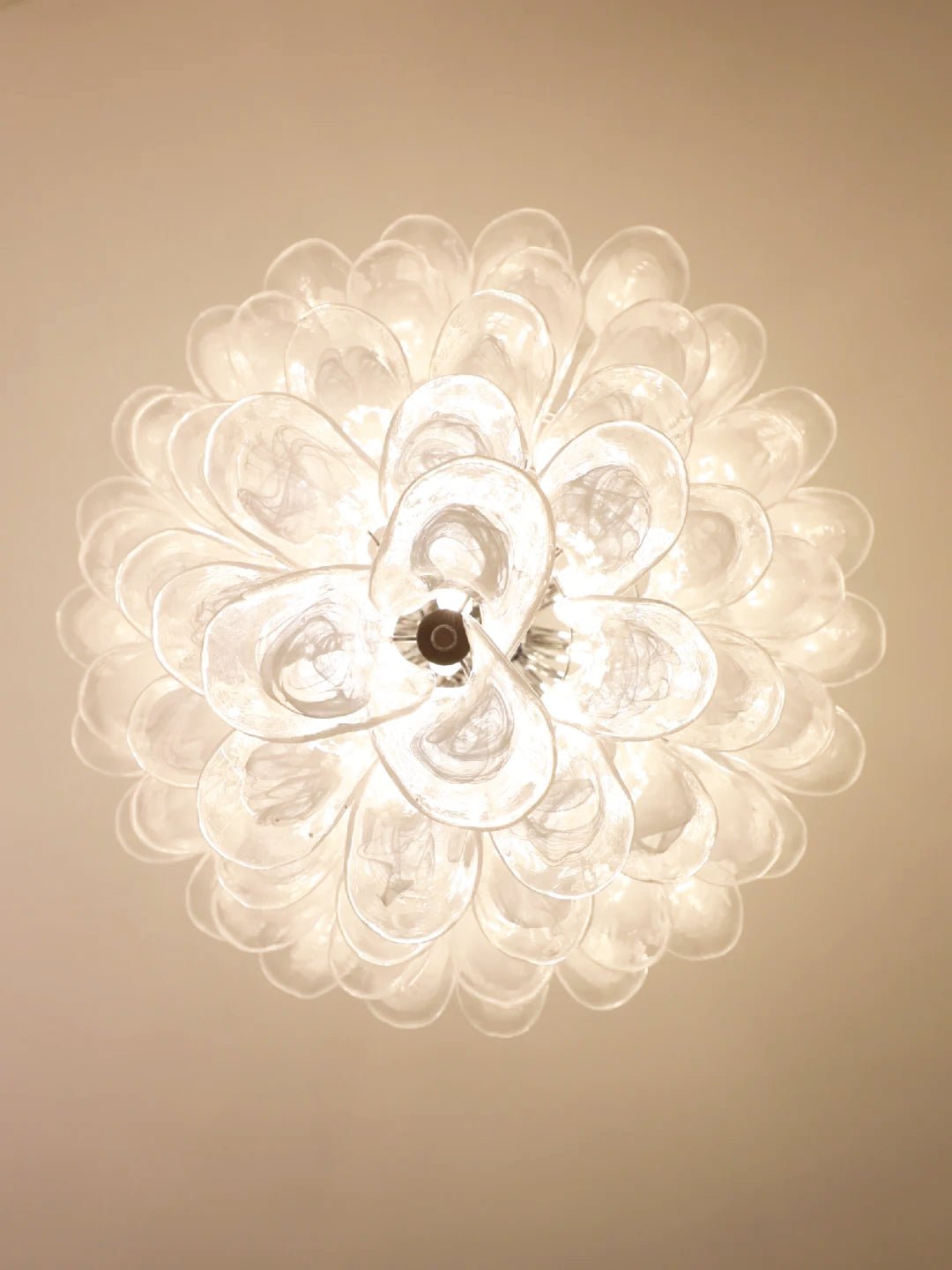 White Glass Petals Chandelier with Soft Illumination