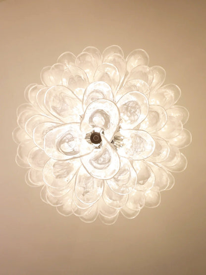 White Glass Petals Chandelier with Soft Illumination