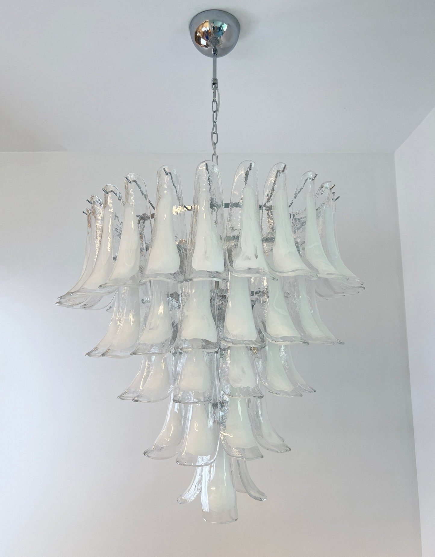 White Glass Petals Chandelier with Soft Illumination