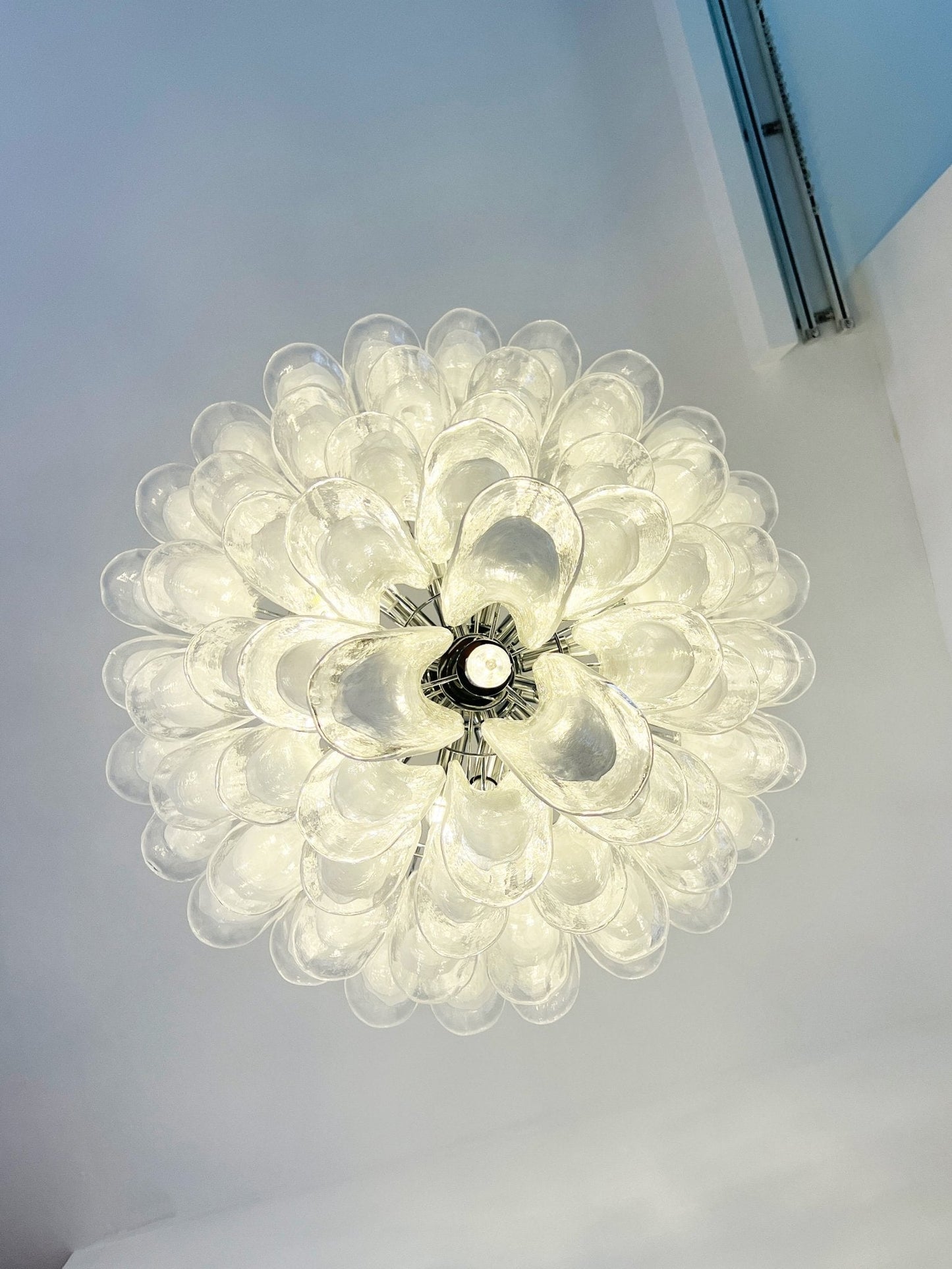 White Glass Petals Chandelier with Soft Illumination