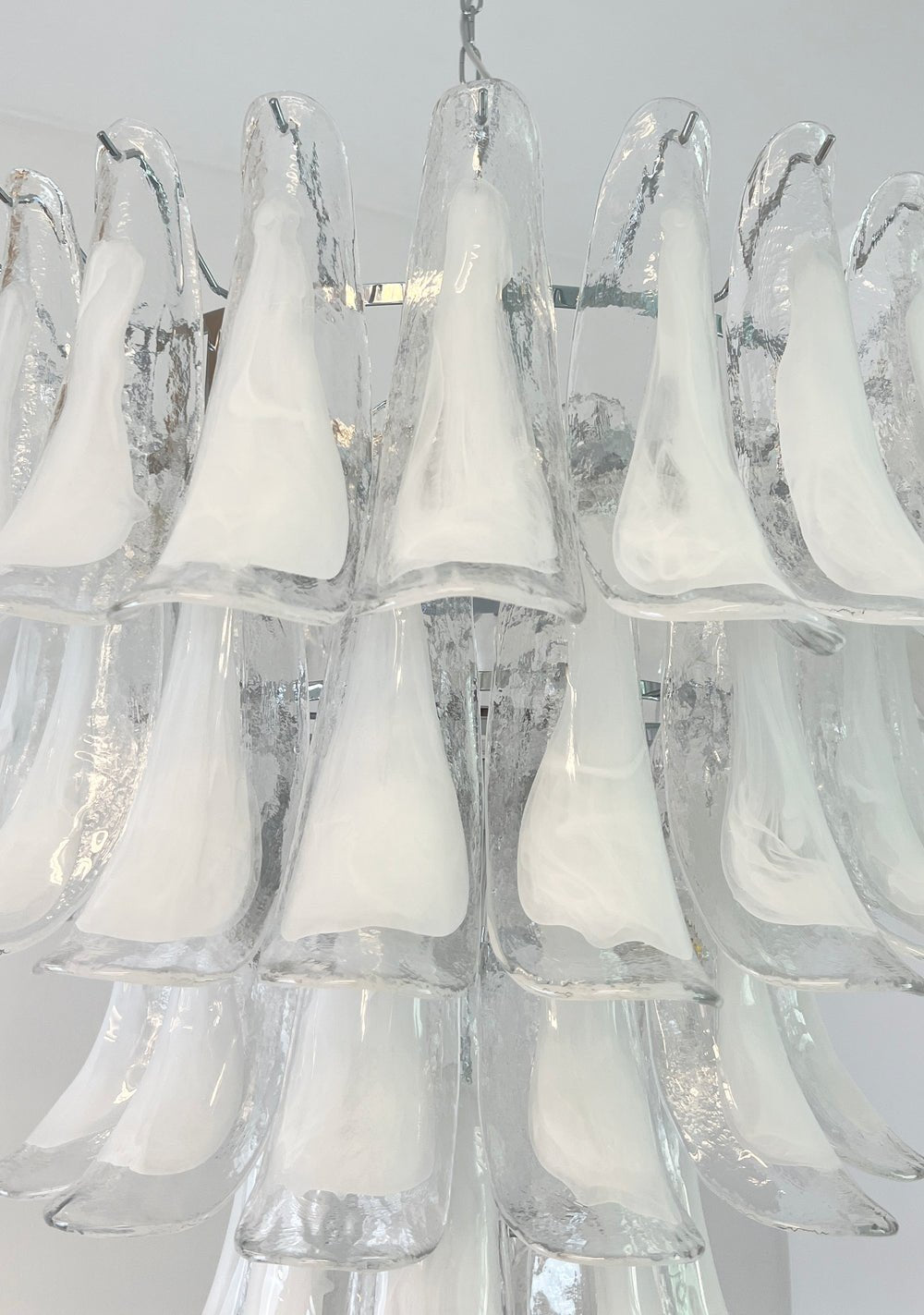 White Glass Petals Chandelier with Soft Illumination