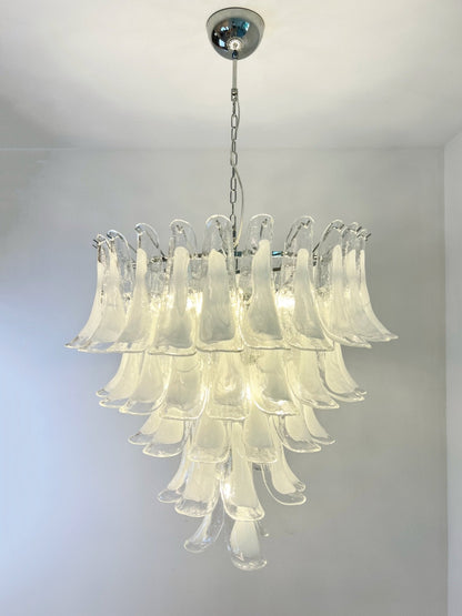 White Glass Petals Chandelier with Soft Illumination