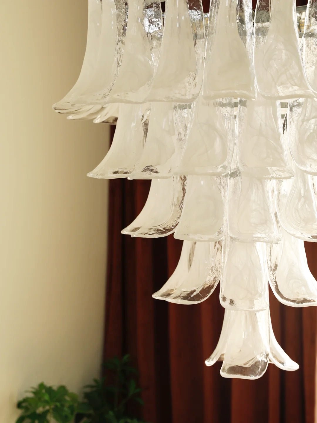White Glass Petals Chandelier with Soft Illumination