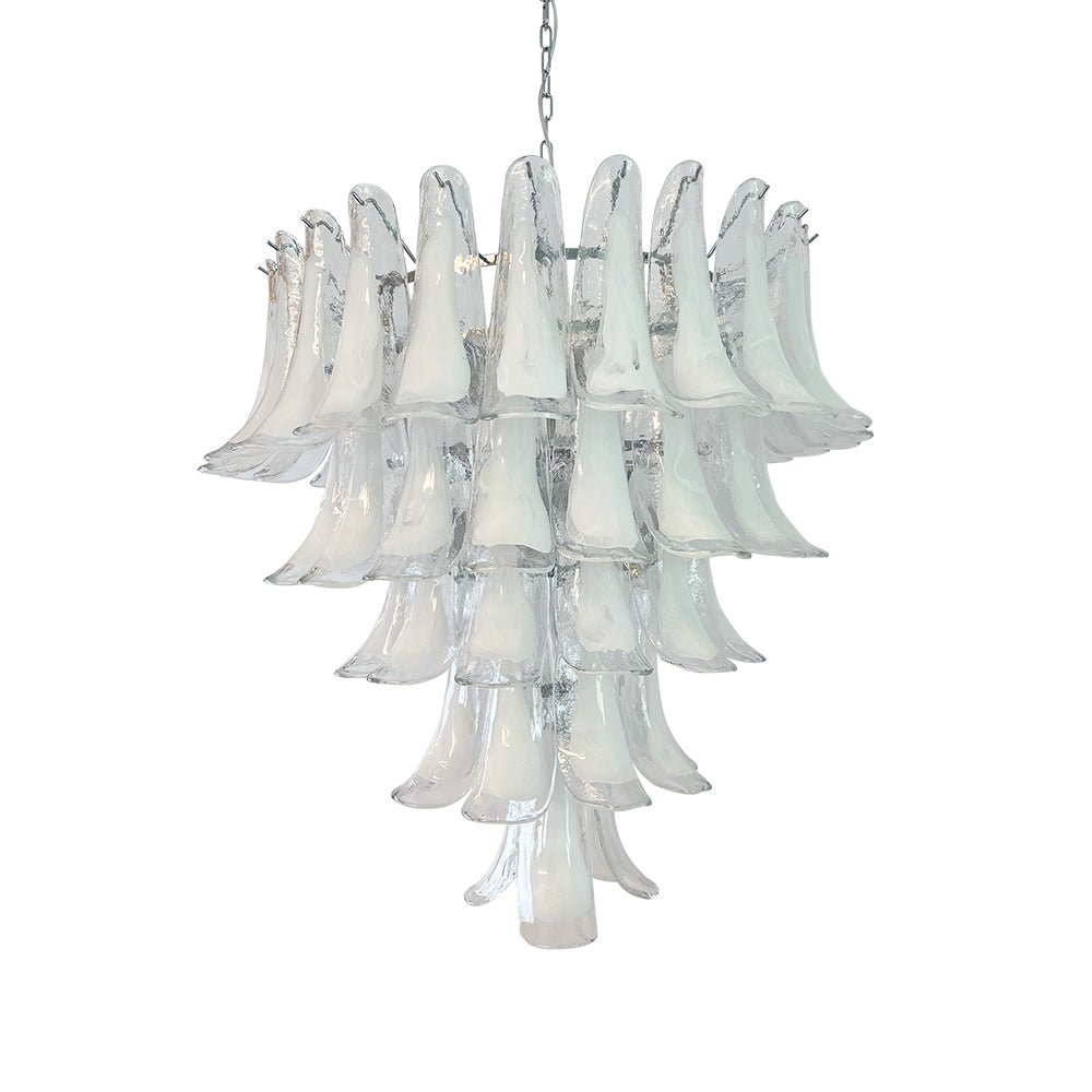White Glass Petals Chandelier with Soft Illumination — front view