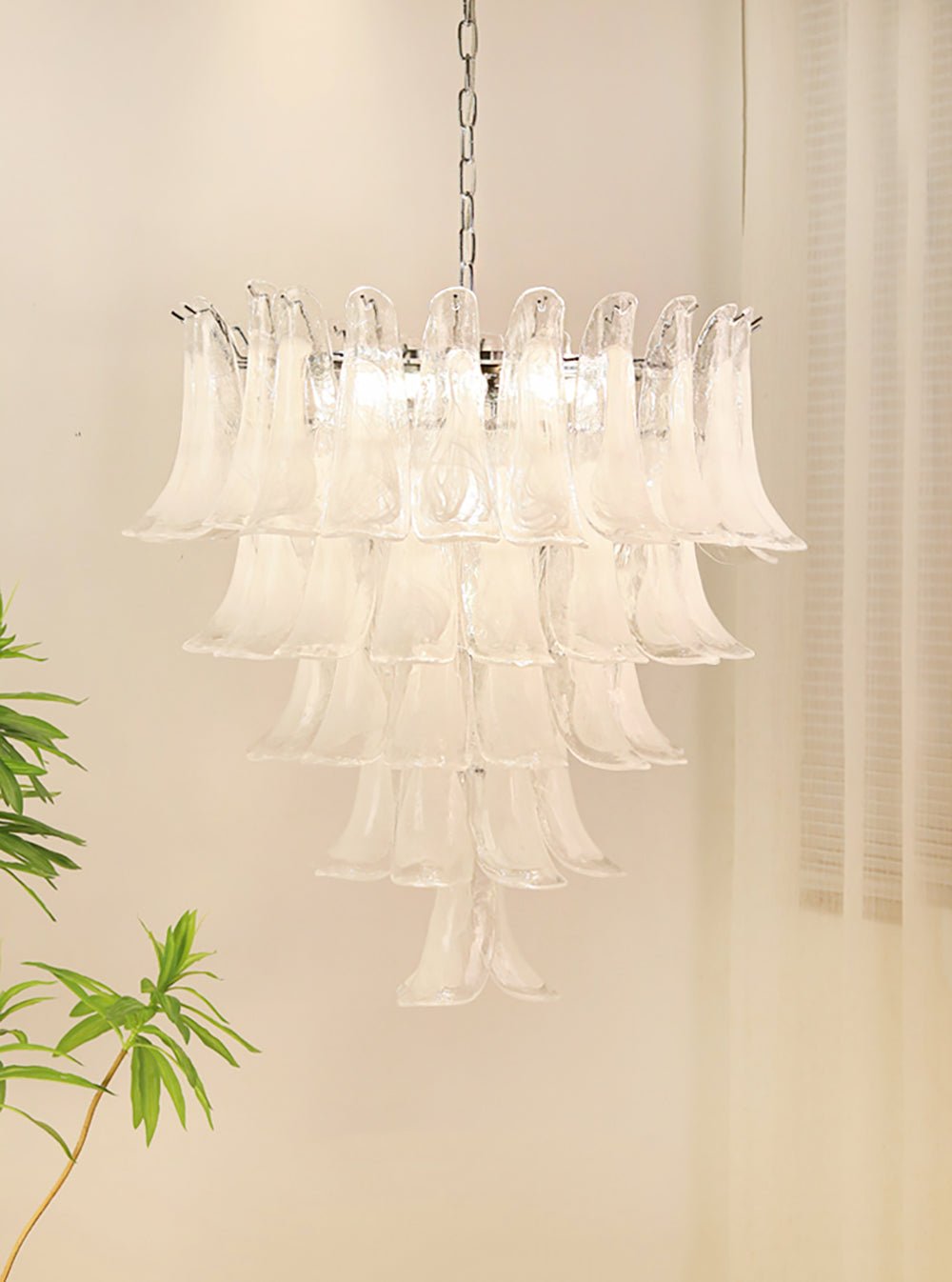 White Glass Petals Chandelier with Soft Illumination