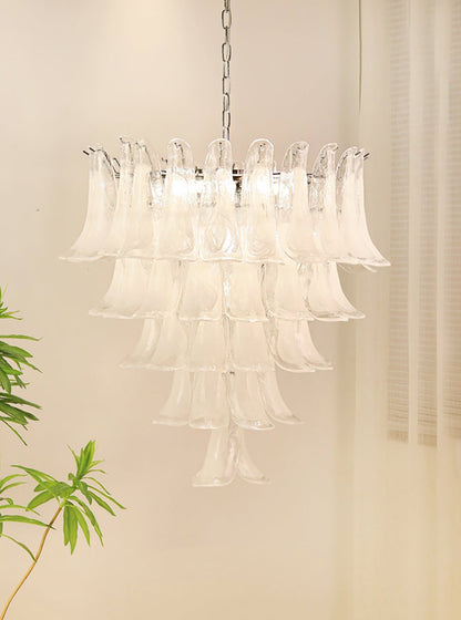White Glass Petals Chandelier with Soft Illumination