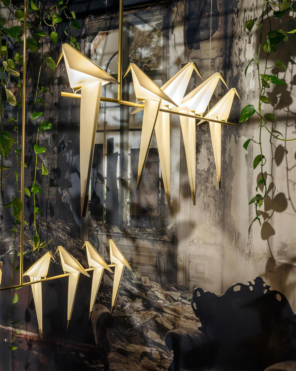 Paper Crane LED Chandelier with Warm Light