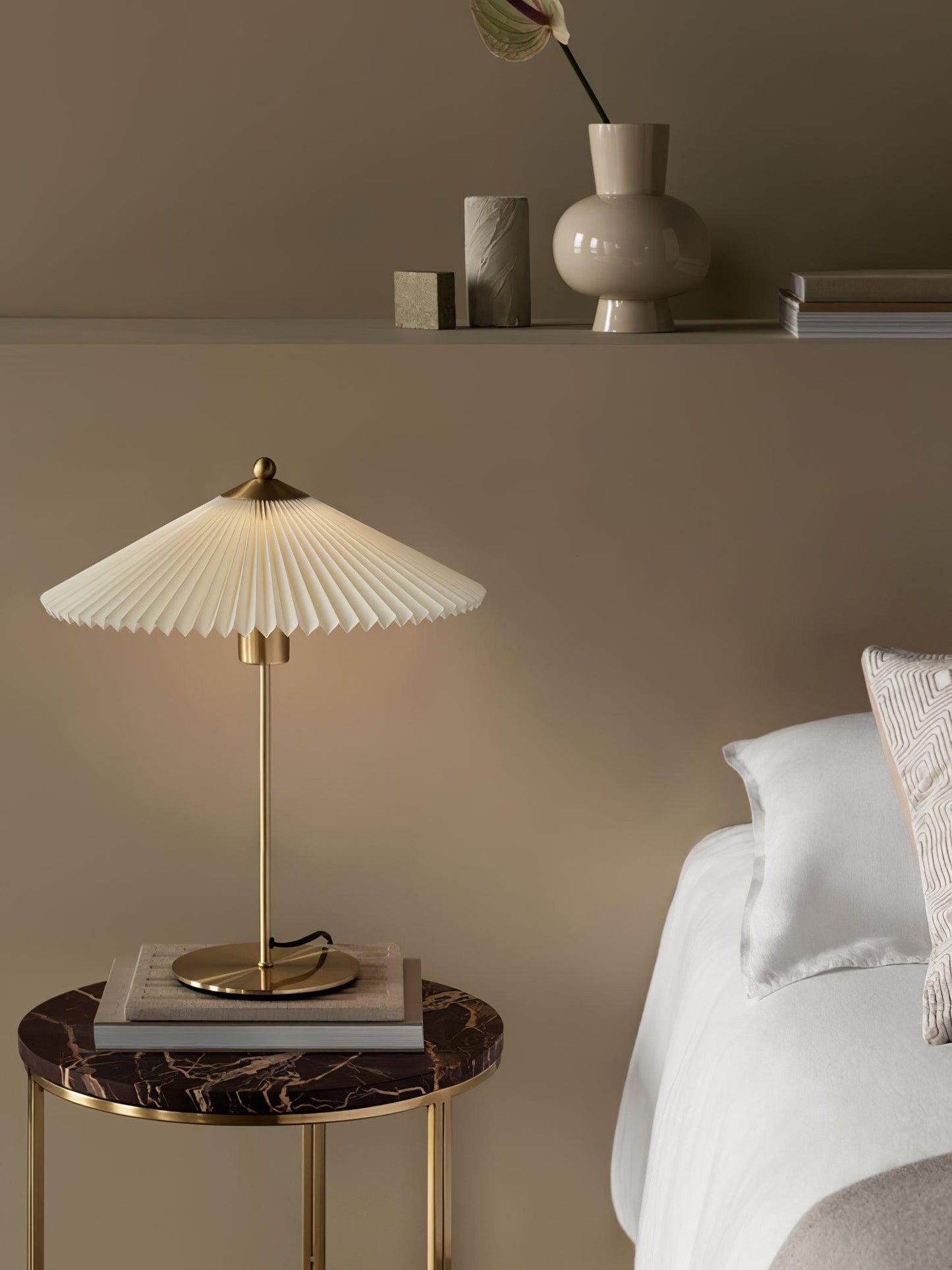 Pleated Table Lamp, Gold Finish