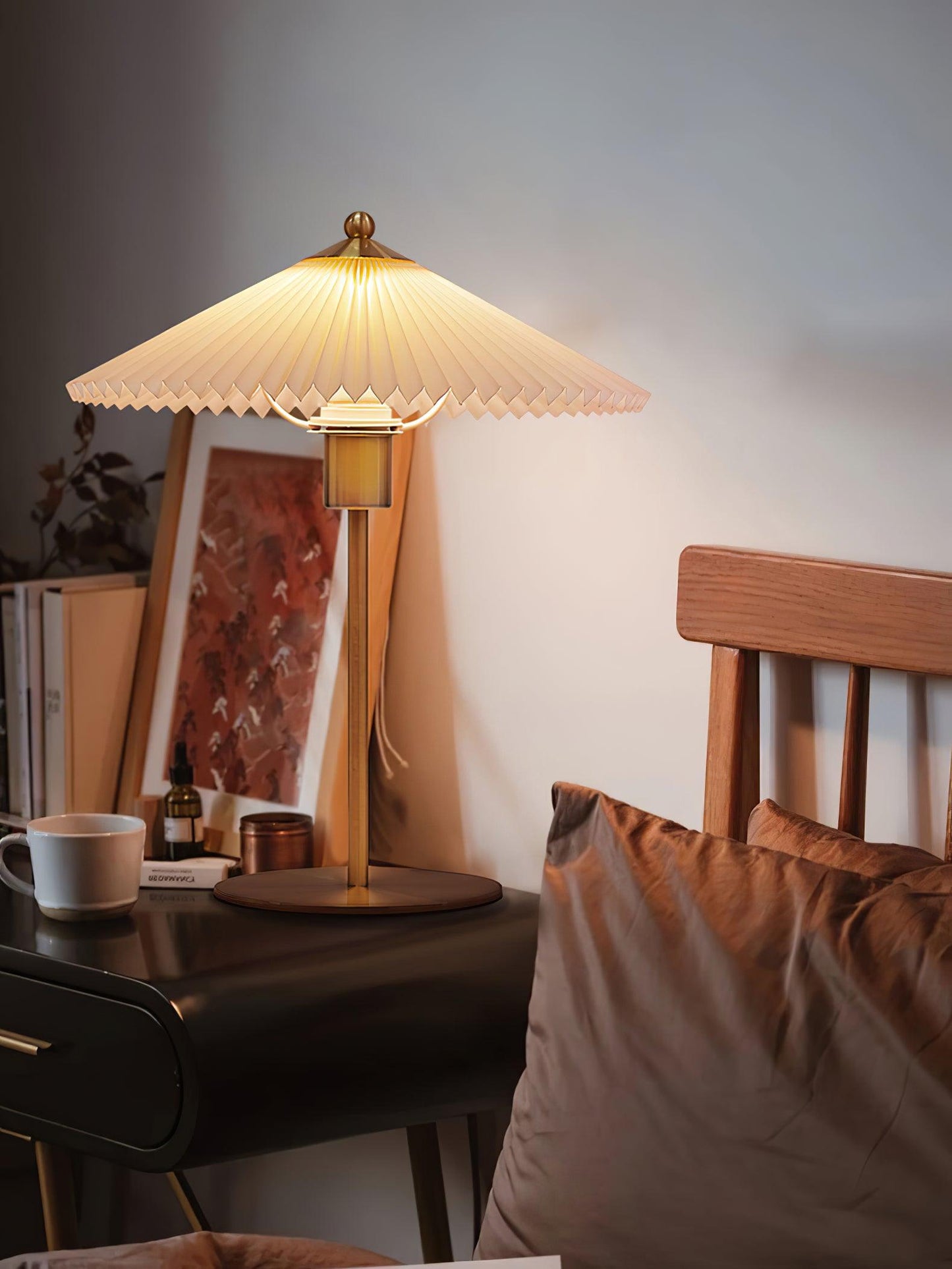 Pleated Table Lamp, Gold Finish