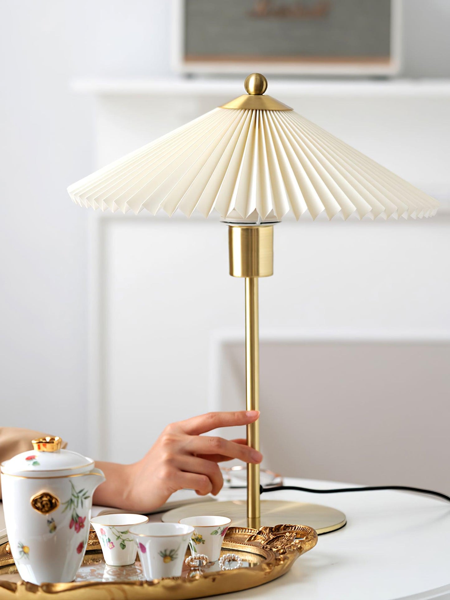 Pleated Table Lamp, Gold Finish