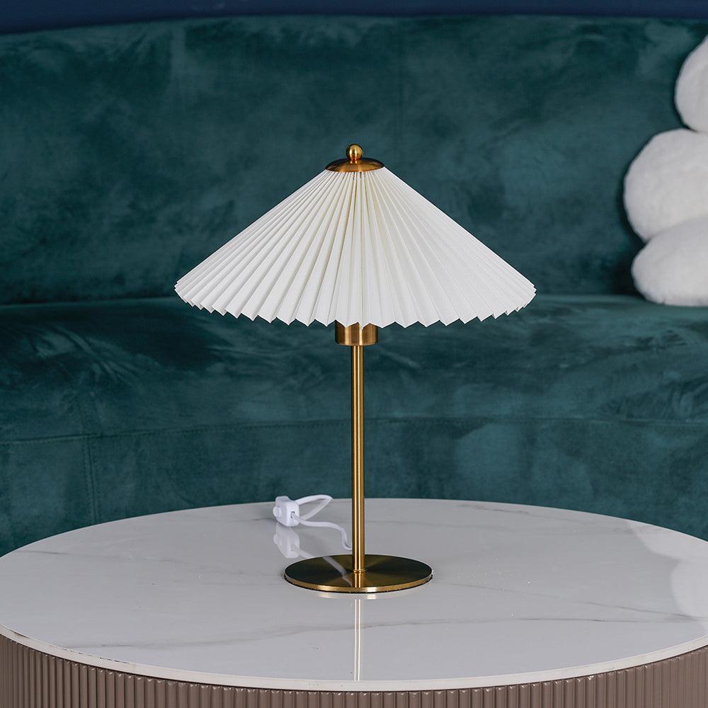 Pleated Table Lamp, Gold Finish — front view