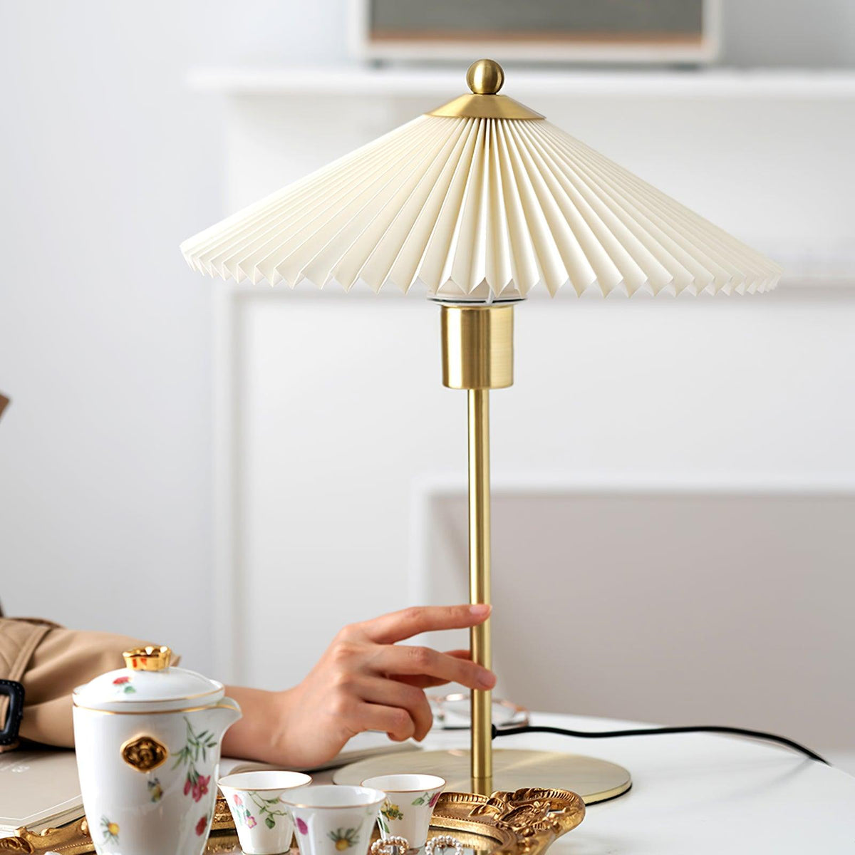 Pleated Table Lamp, Gold Finish