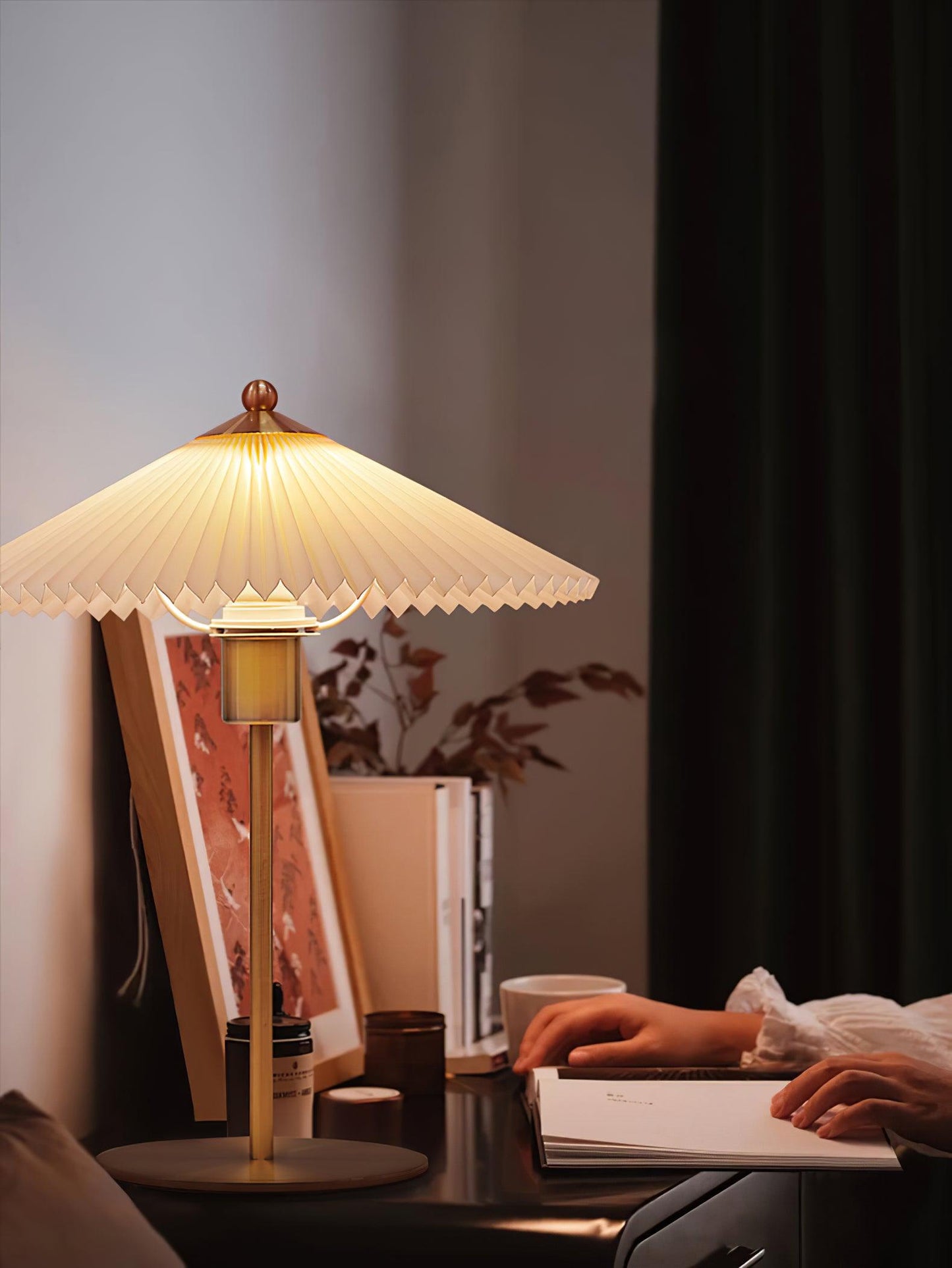 Pleated Table Lamp, Gold Finish