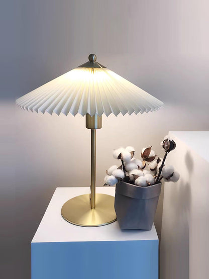 Pleated Table Lamp, Gold Finish — front view