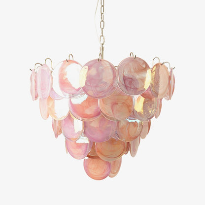 Pink Glass Disc Chandelier with Soft Light