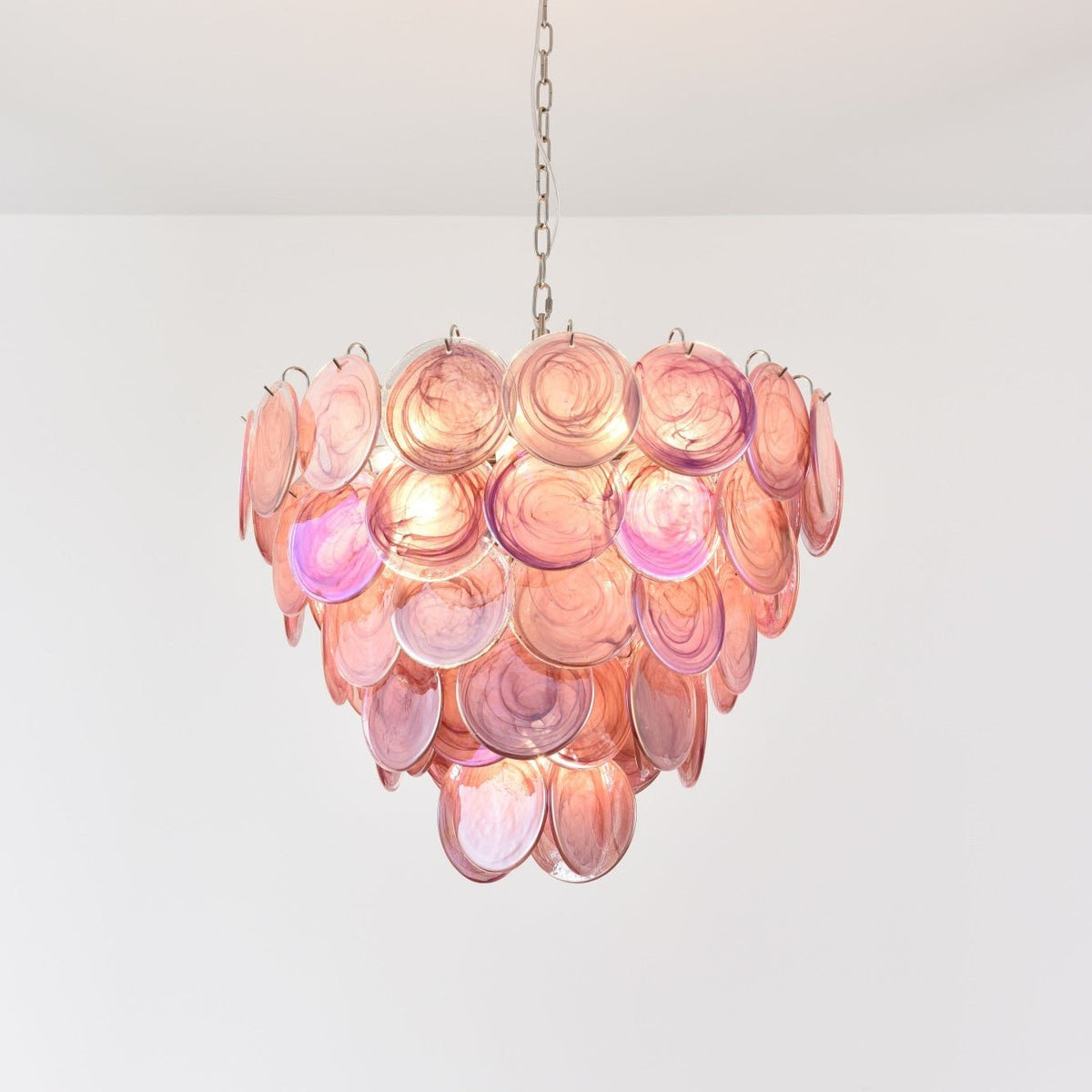 Pink Glass Disc Chandelier with Soft Light