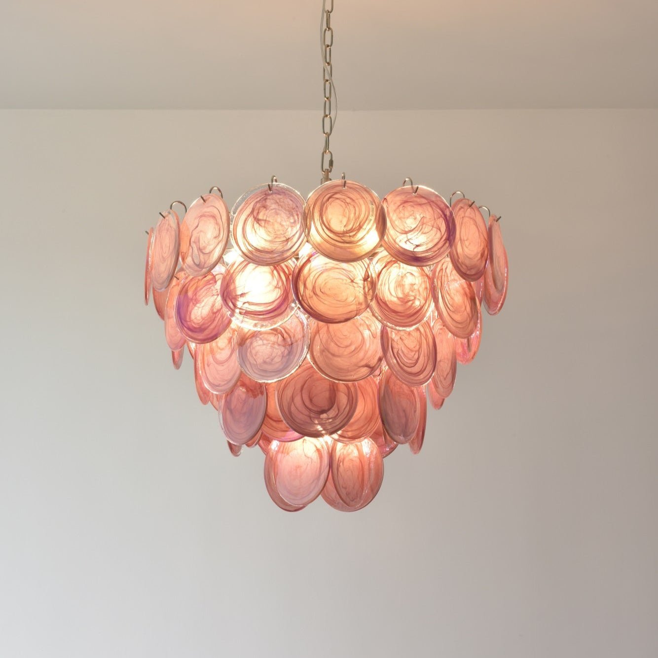 Pink Glass Disc Chandelier with Soft Light