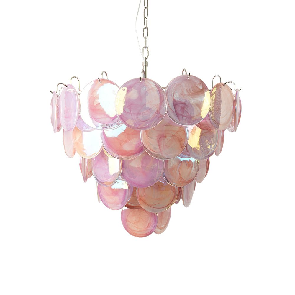 Pink Glass Disc Chandelier with Soft Light