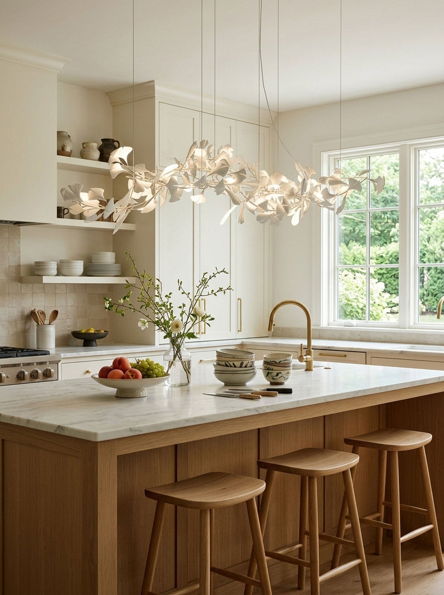 Porcelain Ginkgo Chandelier - Handcrafted, Energy Efficient Lighting