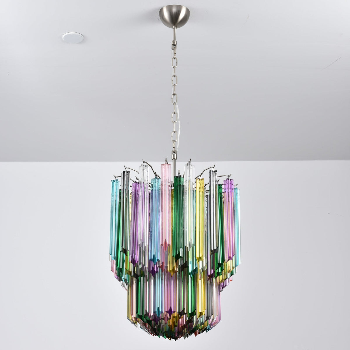 Colorful Prismatic Glass Chandelier with Adjustable Height — front view