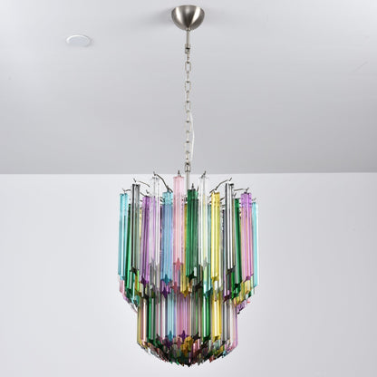 Colorful Prismatic Glass Chandelier with Adjustable Height — front view