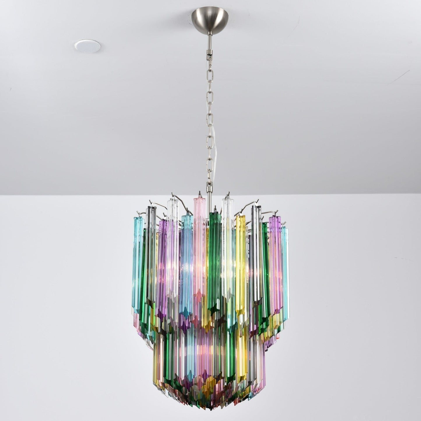 Colorful Prismatic Glass Chandelier with Adjustable Height