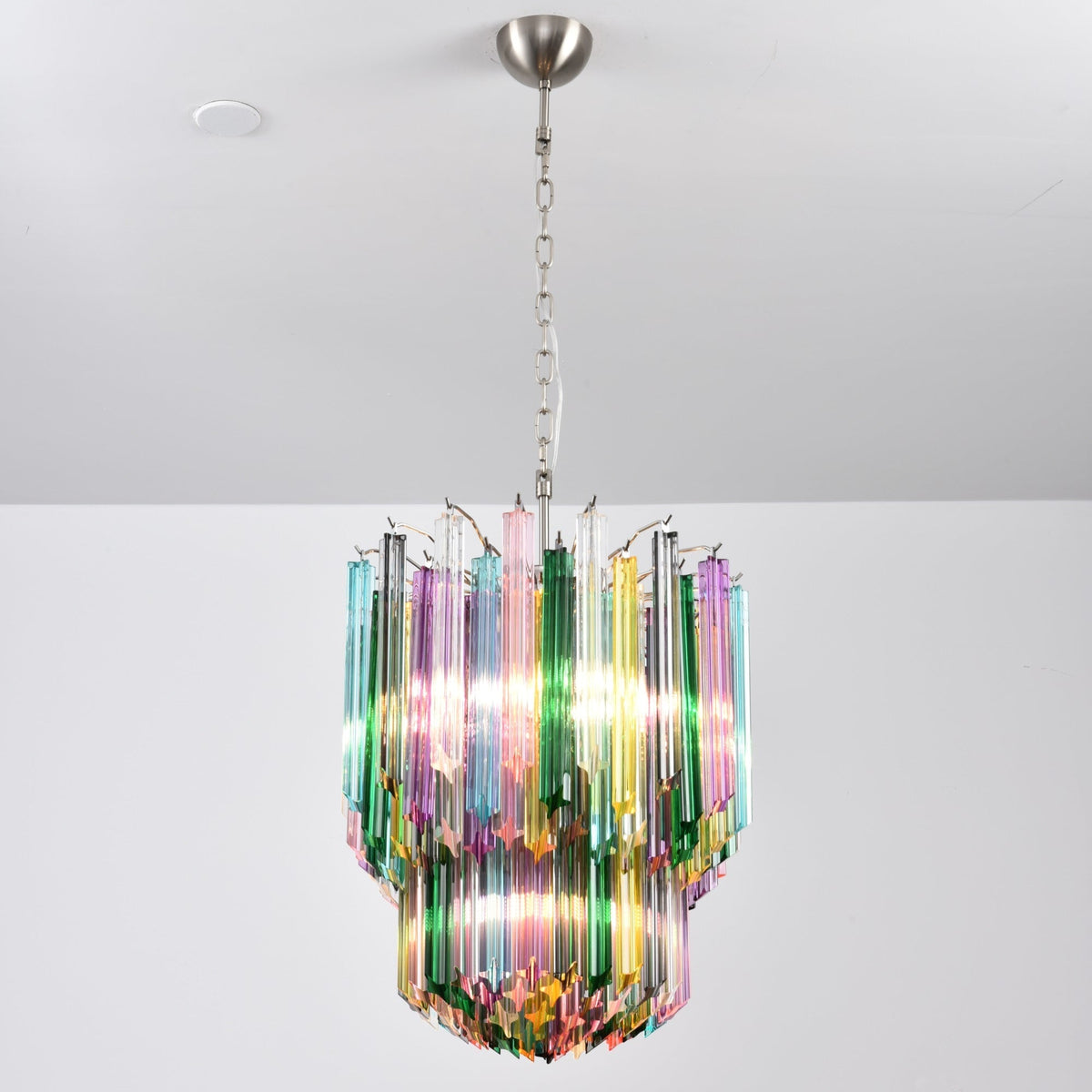 Colorful Prismatic Glass Chandelier with Adjustable Height