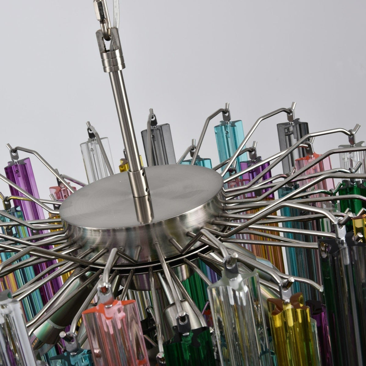 Colorful Prismatic Glass Chandelier with Adjustable Height