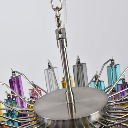 Colorful Prismatic Glass Chandelier with Adjustable Height