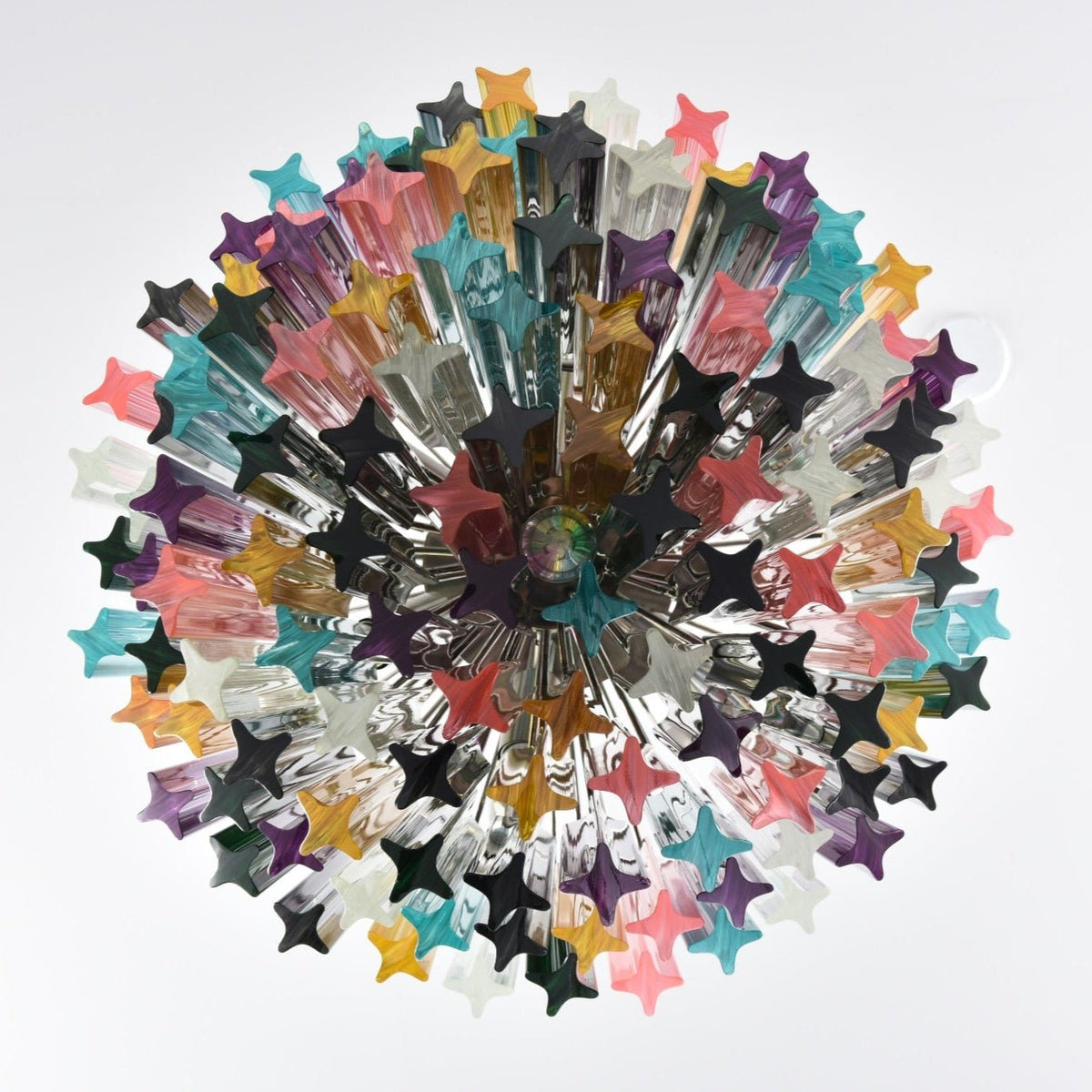 Colorful Prismatic Glass Chandelier with Adjustable Height