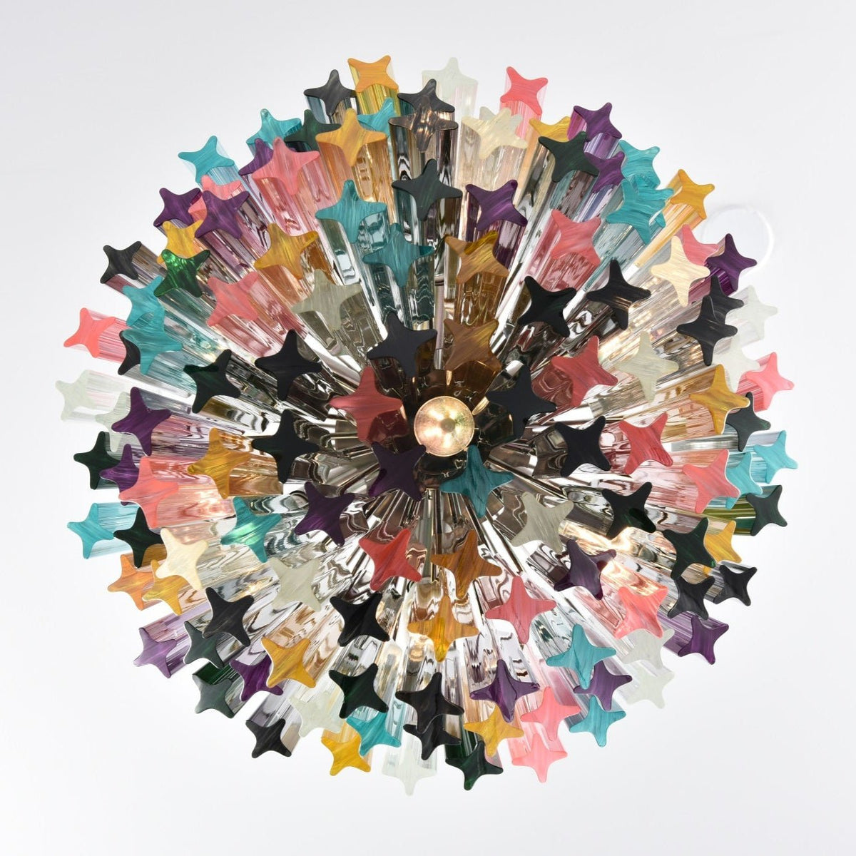 Colorful Prismatic Glass Chandelier with Adjustable Height