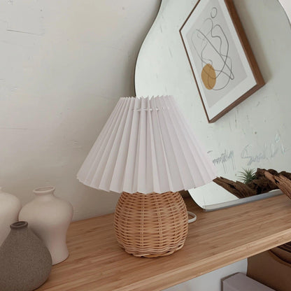 Rattan Pleated Table Lamp, Soft Ambient Light