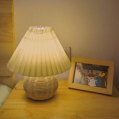 Rattan Pleated Table Lamp, Soft Ambient Light — lifestyle view