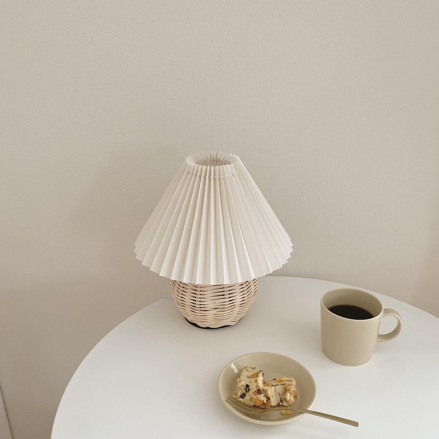 Rattan Pleated Table Lamp, Soft Ambient Light