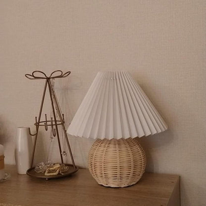 Rattan Pleated Table Lamp, Soft Ambient Light