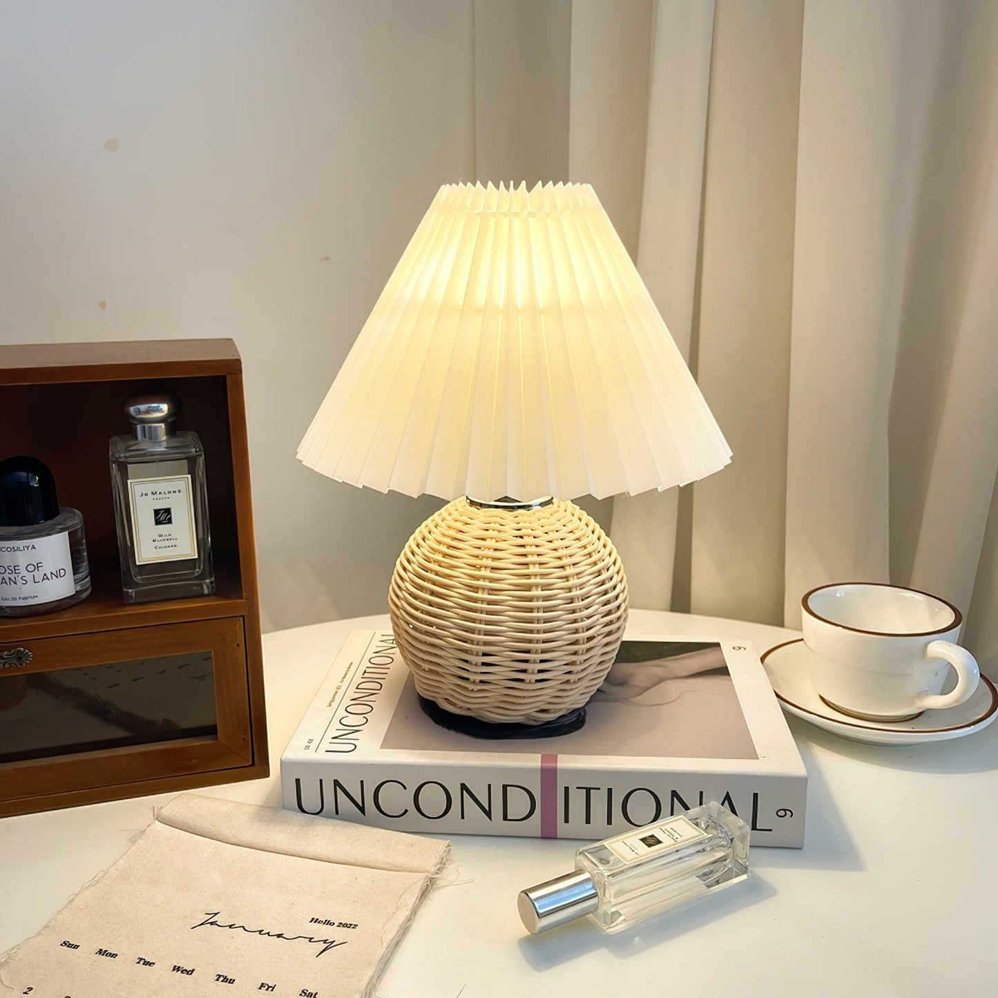 Rattan Pleated Table Lamp, Soft Ambient Light