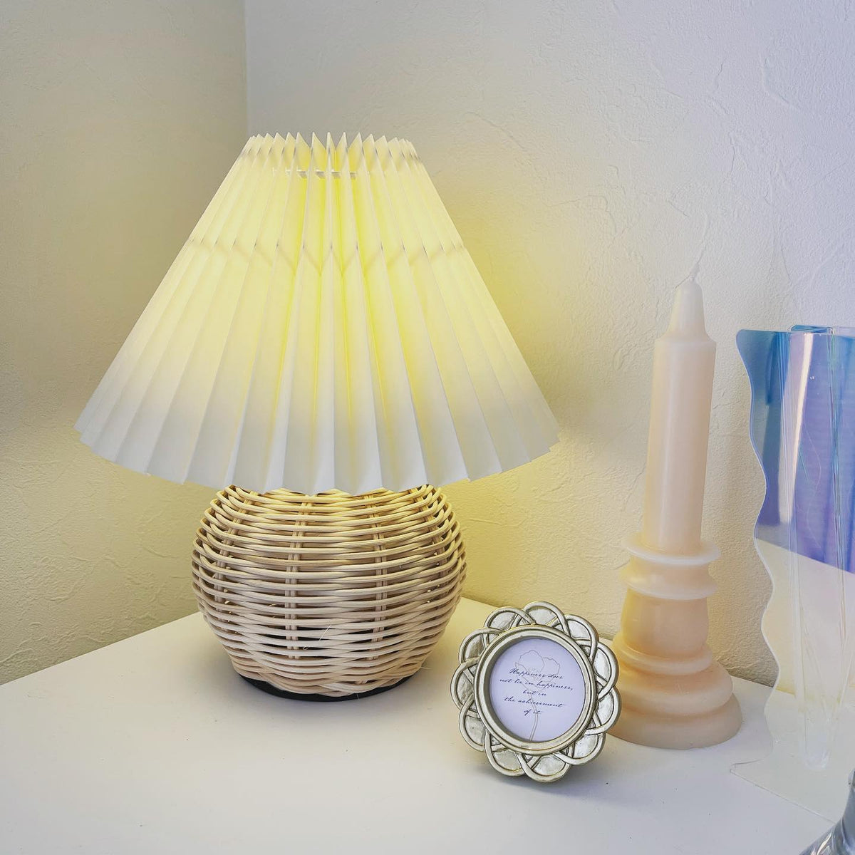 Rattan Pleated Table Lamp, Soft Ambient Light — alternate angle
